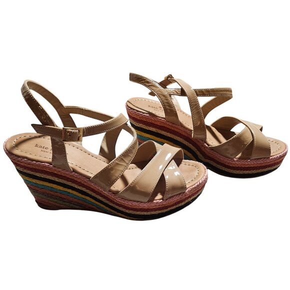 Spring Sandals Easter Kate Spade Women's Rainbow Wedge 7 Patent Leather Strap - Picture 10 of 12